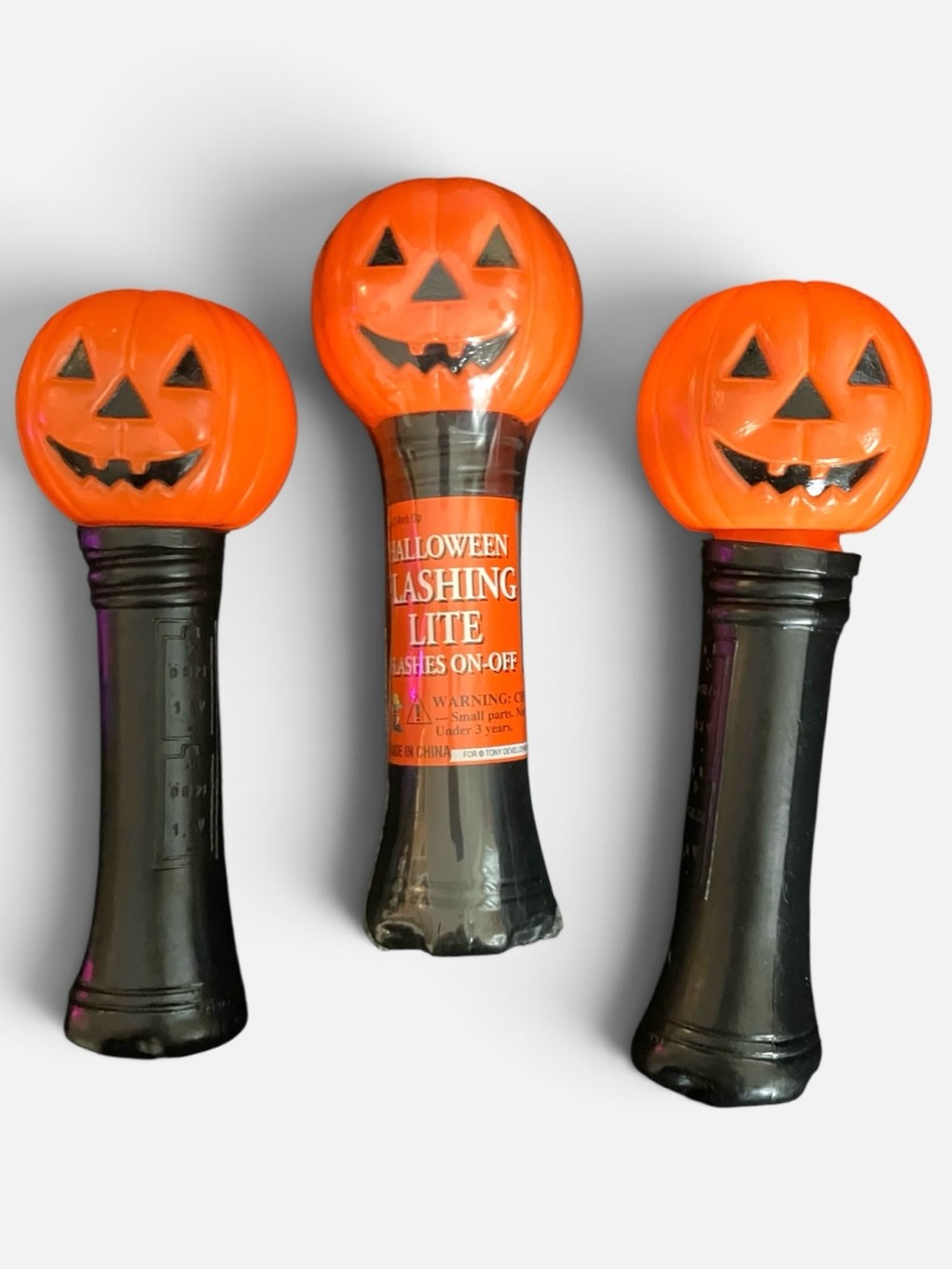 Set of 3 plastic blow-mold Halloween flashing novelty lights flashlights